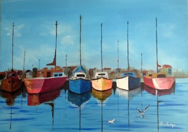 Painting titled "barques" by Francoise Bontemps, Original Artwork, Acrylic