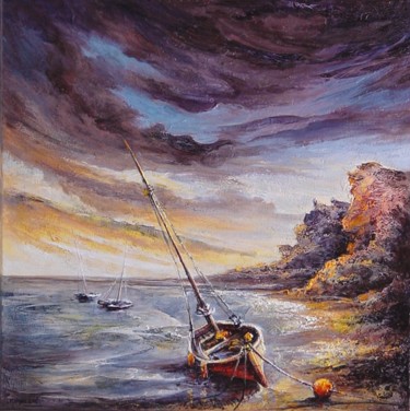 Painting titled "Marrée basse" by Françoise Hannequin, Original Artwork, Oil