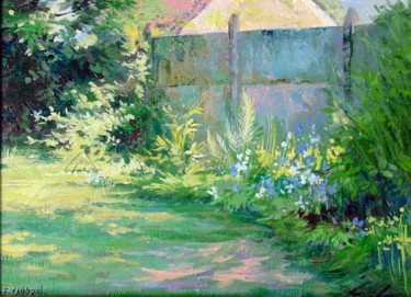 Painting titled "Printemps au jardin" by Françoise Hannequin, Original Artwork, Oil