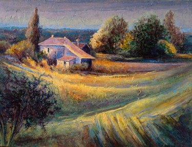 Painting titled "crépuscule agenais 2" by Françoise Hannequin, Original Artwork