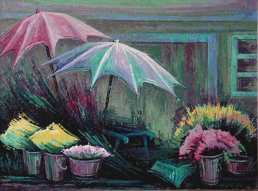 Peinture intitulée "Le marché aux fleurs" par Françoise Hannequin, Œuvre d'art originale