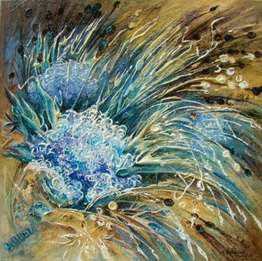 Peinture intitulée "Artifice Floral Bleu" par Françoise Hannequin, Œuvre d'art originale