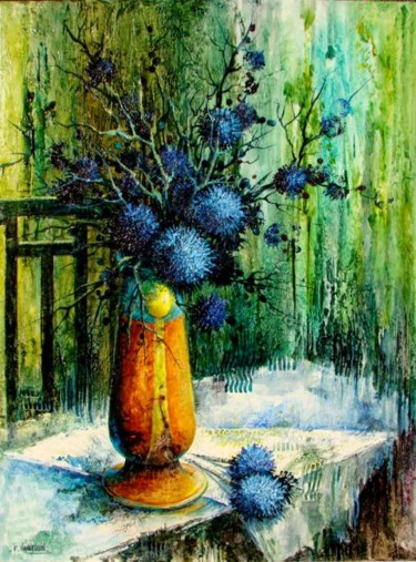 Peinture intitulée "le vase jaune" par Françoise Hannequin, Œuvre d'art originale