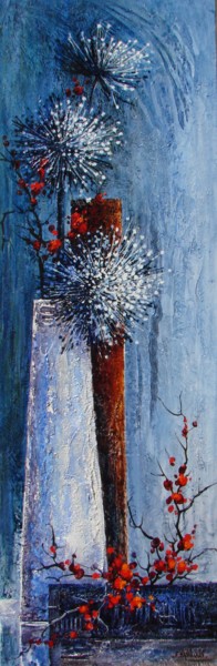 Painting titled "vase bleu 1.jpg" by Françoise Hannequin, Original Artwork, Oil