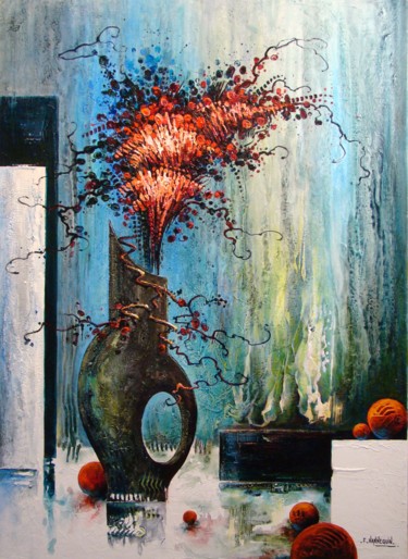 Painting titled "bouquet-rouge.jpg" by Françoise Hannequin, Original Artwork, Oil