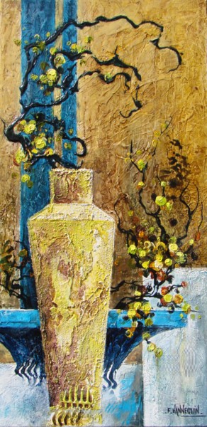 Painting titled "baies-jaunes-30-x-6…" by Françoise Hannequin, Original Artwork, Oil