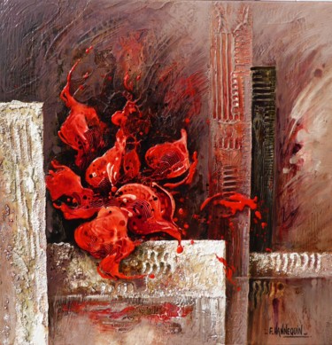 Peinture intitulée "amaryllis-rouge-50-…" par Françoise Hannequin, Œuvre d'art originale, Huile