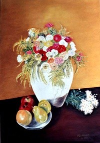 Peinture intitulée "Nature morte  .Vase…" par Françoise-Elisabeth Lallemand, Œuvre d'art originale, Huile