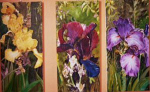 Peinture intitulée "Tryptique Les iris" par Françoise-Elisabeth Lallemand, Œuvre d'art originale, Huile