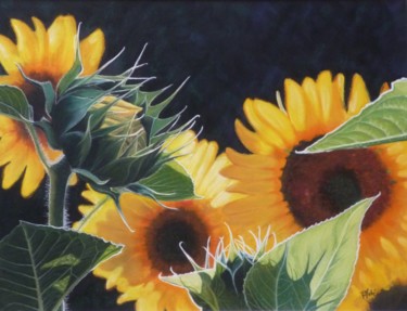 Drawing titled "Tournesols" by Françoise Mahe, Original Artwork, Pastel