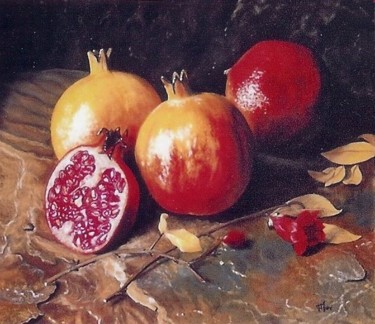 Ζωγραφική με τίτλο "Grenades" από Françoise Mahe, Αυθεντικά έργα τέχνης, Λάδι