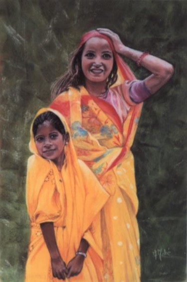 Peinture intitulée "Saris du Rajasthan" par Françoise Mahe, Œuvre d'art originale