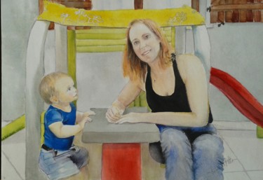 Painting titled "maman ???" by Françoise Pillou, Original Artwork, Watercolor