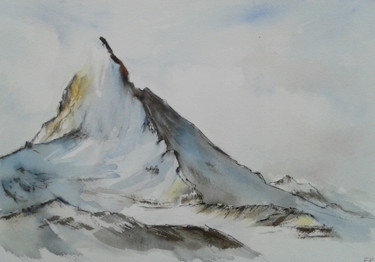 Painting titled "là-haut sur la mont…" by Françoise Pillou, Original Artwork, Watercolor