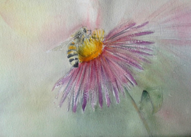 Painting titled "abeille pochade 1" by Françoise Pillou, Original Artwork, Watercolor