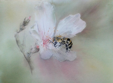 Peinture intitulée "abeille-pochade-0.j…" par Françoise Pillou, Œuvre d'art originale, Aquarelle