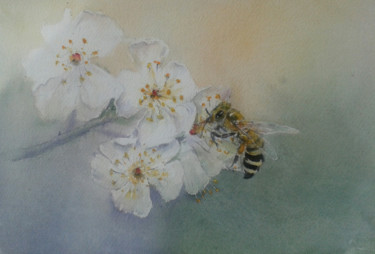 Painting titled "pochade abeille" by Françoise Pillou, Original Artwork, Watercolor