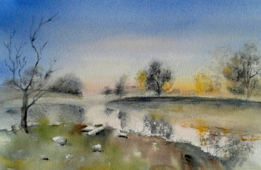 Malerei mit dem Titel "brume automnale" von Françoise Pillou, Original-Kunstwerk, Aquarell