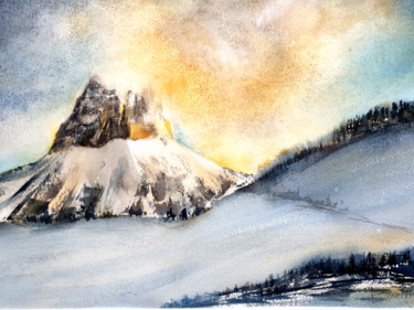 Painting titled "nuages sur le Mont…" by Françoise Pillou, Original Artwork, Watercolor