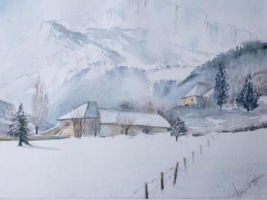 Pittura intitolato "silence de neige da…" da Françoise Pillou, Opera d'arte originale, Acquarello