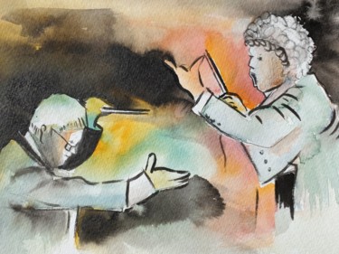 Pittura intitolato "Duo de chefs d'orch…" da Françoise Pillou, Opera d'arte originale, Acquarello