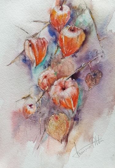 Painting titled "amour en cage" by Françoise Pillou, Original Artwork, Watercolor