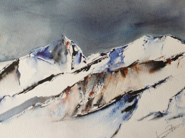 Schilderij getiteld "La montagne à la ca…" door Françoise Pillou, Origineel Kunstwerk, Aquarel