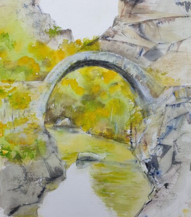 Peinture intitulée "Sous le pont" par Françoise Pillou, Œuvre d'art originale, Aquarelle