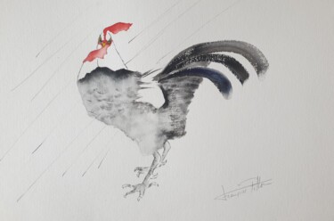 Peinture intitulée "Le coq" par Françoise Pillou, Œuvre d'art originale, Aquarelle