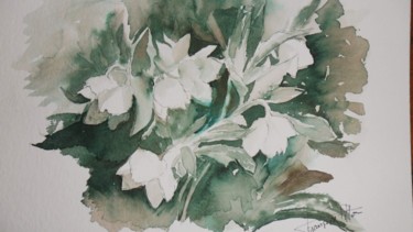 Painting titled "fleurs blanches" by Françoise Pillou, Original Artwork, Ink