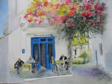 Painting titled "sous la tonnelle" by Françoise Pillou, Original Artwork, Watercolor