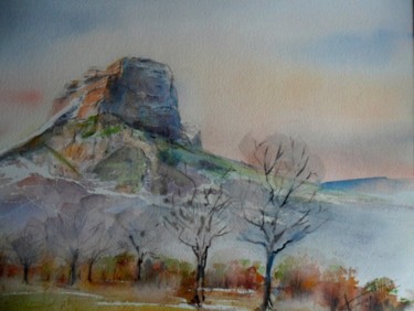 Painting titled "la dent de Crolles" by Françoise Pillou, Original Artwork, Watercolor