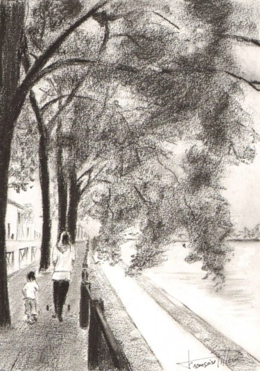 Dessin intitulée "petite promenade" par Françoise Pillou, Œuvre d'art originale, Fusain
