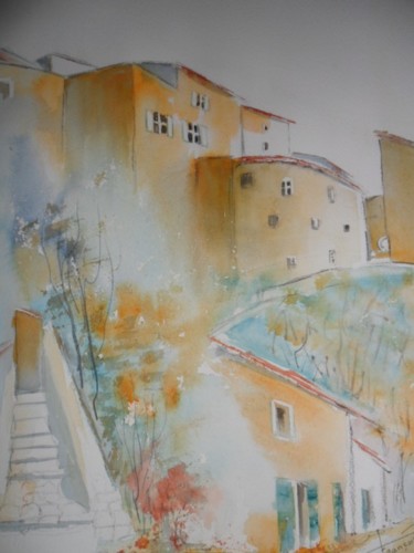 Painting titled "petit village prove…" by Françoise Pillou, Original Artwork, Watercolor