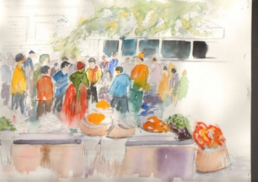 Peinture intitulée "les couleurs du souk" par Françoise Pillou, Œuvre d'art originale, Aquarelle