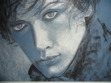 Drawing titled "regard bleu" by Françoise Pillou, Original Artwork, Pastel