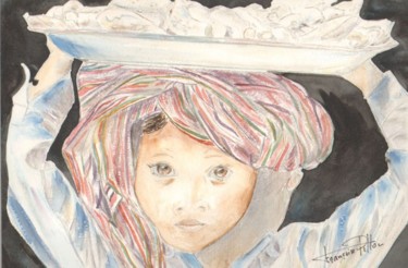 Painting titled "foulard-bigarré" by Françoise Pillou, Original Artwork, Watercolor