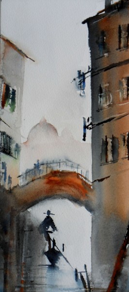 Painting titled "le batelier" by Françoise Pillou, Original Artwork, Watercolor