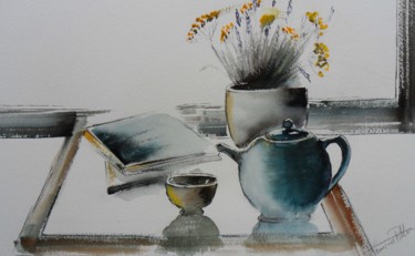 Pintura intitulada "tea_time" por Françoise Pillou, Obras de arte originais, Aquarela