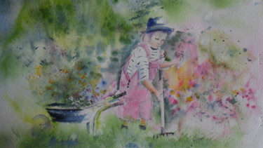 Painting titled "petite_jardiniere" by Françoise Pillou, Original Artwork, Oil