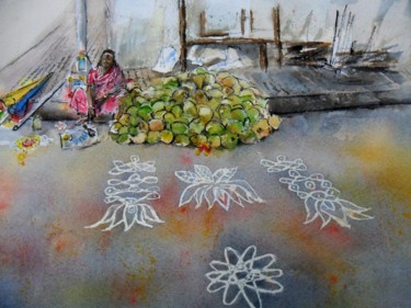 Painting titled "Kolam" by Françoise Pillou, Original Artwork, Watercolor