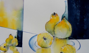 Painting titled "poires_de_Cydonie" by Françoise Pillou, Original Artwork, Watercolor