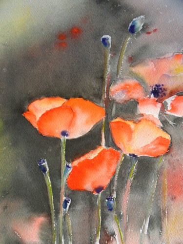 Painting titled "coquelicots.jpg" by Françoise Pillou, Original Artwork, Watercolor