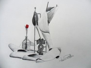 제목이 "Le chat et la tulipe"인 그림 Françoise Pillou로, 원작, 잉크