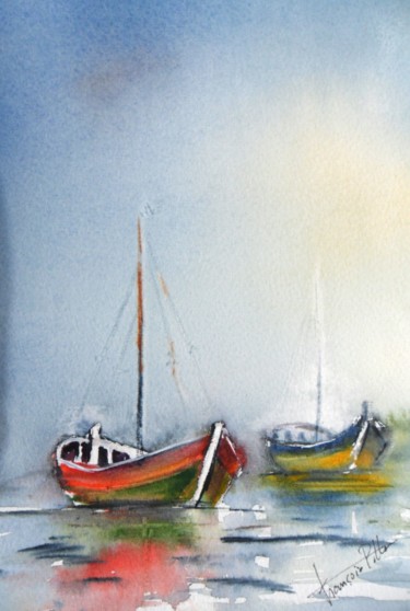 Painting titled "pochade-marine.jpg" by Françoise Pillou, Original Artwork, Watercolor