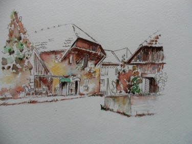 Peinture intitulée "petit village du Tr…" par Françoise Pillou, Œuvre d'art originale, Aquarelle