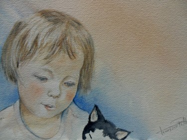 Peinture intitulée "chatonrosalie.jpg" par Françoise Pillou, Œuvre d'art originale, Aquarelle