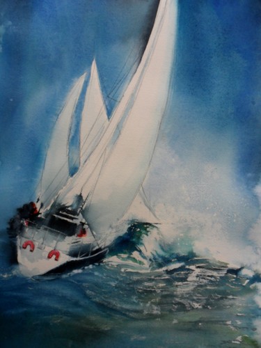 Painting titled "en_avant.jpg" by Françoise Pillou, Original Artwork, Watercolor