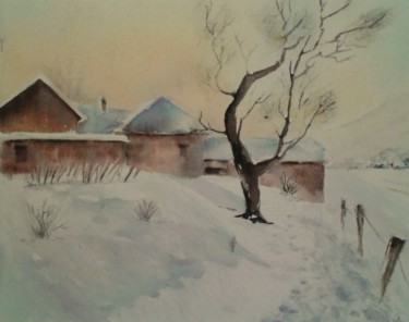 Peinture intitulée "Neige dans le Triève" par Françoise Pillou, Œuvre d'art originale, Aquarelle