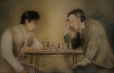 Painting titled "Echec et mat" by Françoise Pillou, Original Artwork, Watercolor